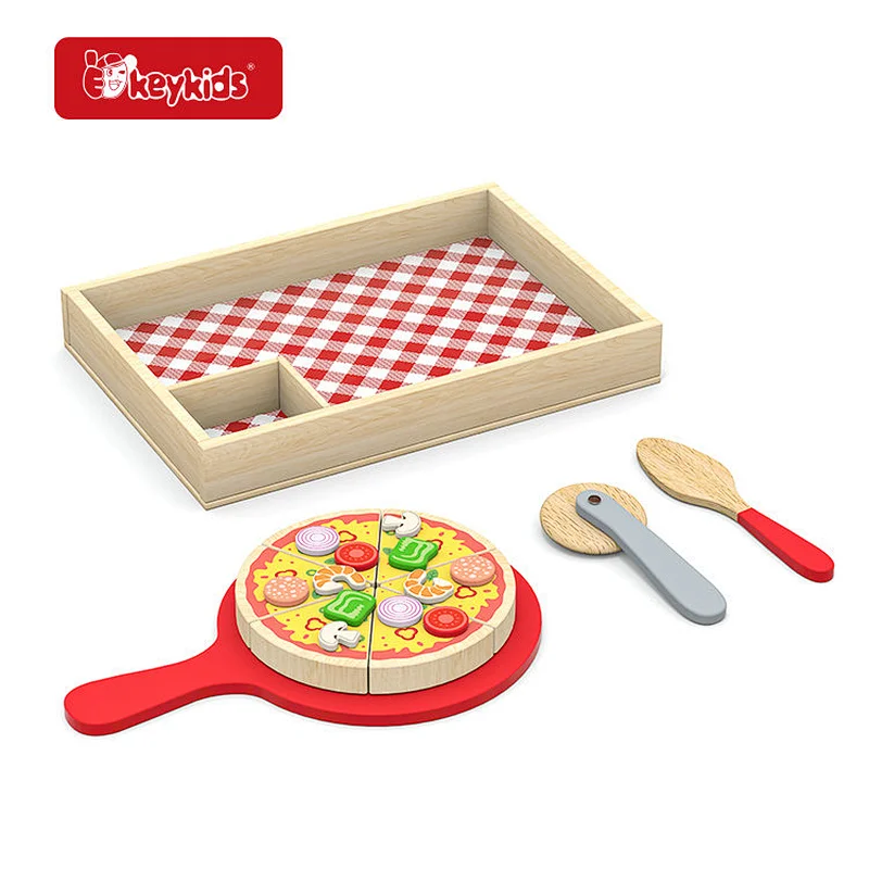 Wooden Pizza Making Play Set with Mix-and-Match Toppings, Removable Cutter & Integrated Storage W10B529